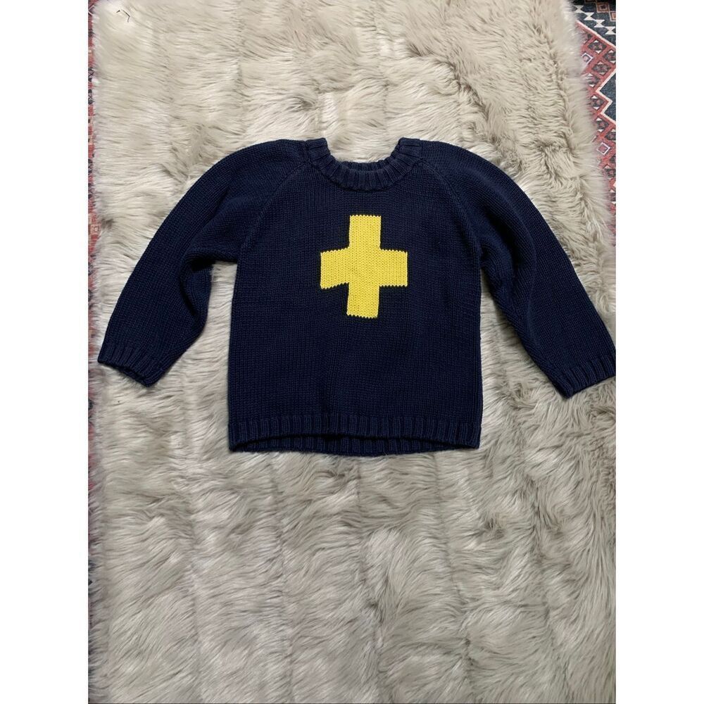 Gymboree Boys Navy Blue Knit Sweater Yellow Cross Large (4-5 years)